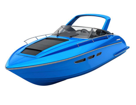 3D blue speedboat icon isolated on transparent background. PNG