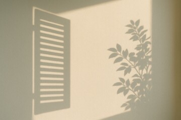 Artistic Shadow Overlay Effect with Leaf and Window on Wall Background