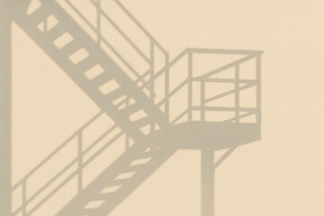 Industrial Staircase Shadow Overlay on Beige Wall - Minimalist Architectural Effect