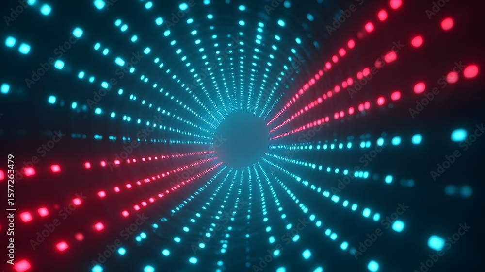 Poster abstract led tunnel with blue and red lights converging into a central point