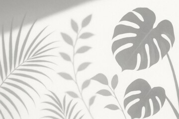 Tropical Plant Shadow Overlay Effect on White Background for Creative Design