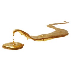 Set of golden oil splashes isolated on white background concept. Golden honey flowing gracefully, showcasing its natural sweetness.