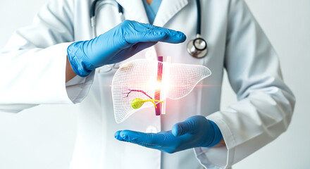 Doctor holding glowing medical cross icon representing modern healthcare technology and patient care