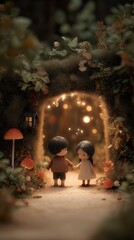 Magical Forest Scene with Cute Figurines