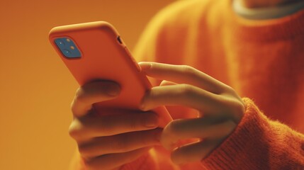 Modern Smartphone in Hands with Orange Background