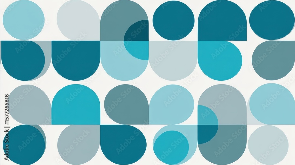 Poster overlapping turquoise and teal semicircles on a soft light gray background form a seamless and moder