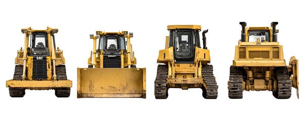 Premium Studio-Lit High-Resolution bulldozer arranged in a horiz transparent background, versatile design element, ideal for video overlays and print projects, royalty-free