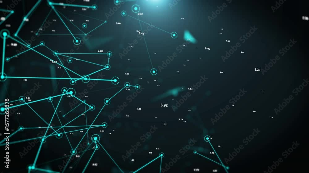 Aufkleber abstract futuristic big data digital social network simulation flowing in cyber space 4k motion back