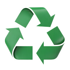 Green recycling symbol with three chasing arrows isolated on transparent background