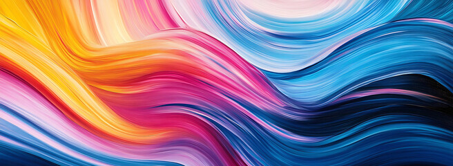 Obraz premium Energetic Abstract Oil Painting with Vibrant Color Waves,Dynamic Colorful Wave Patterns in Oil on Canvas