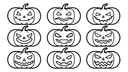Halloween pumpkin line art vector clip art set