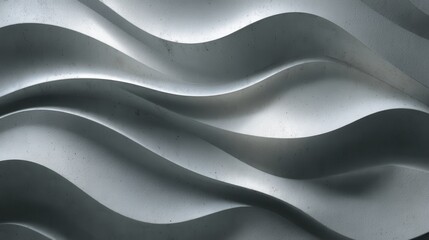 Textured white concrete wall revealing architectural rhythm through sinuous curves, generating dynamic interplay between light and architectural shadows