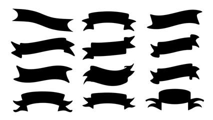 Black ribbon banners set.