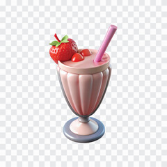 3D Strawberry Milkshake Glass EPS | Dessert Vector, Refreshing Drink Illustration