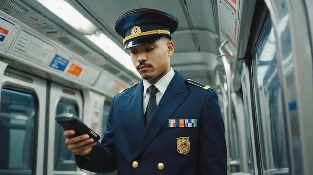 Ticket inspector on the train.