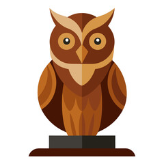 Owl wooden sculpture statue vector icon on white background.
