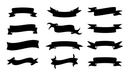 Black ribbon banners set.