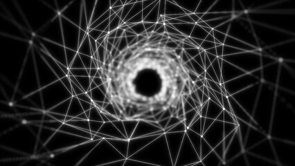 Abstract Wireframe Tunnel Creating a Sense of Depth and Perspective in Black and White Geometric Design