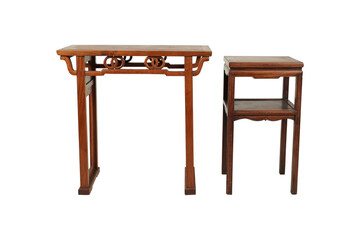 wooden chair isolated on white  Lot - Two Chinese Tables