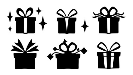  Gift boxes with ribbon icons Set. Gift box flat silhouette set.