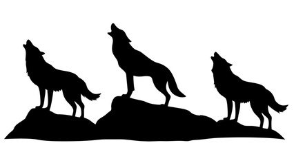 Howling Wolf Silhouette Standing on Rocky Outcrop