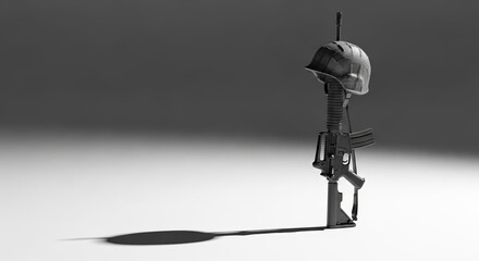 Battlefield cross with rifle and helmet, for memorial day