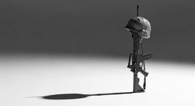 Battlefield cross with rifle and helmet, for memorial day