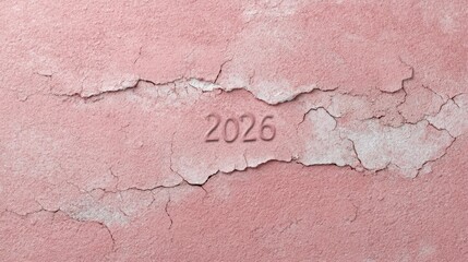 Obraz premium Cracked dusty rose wall with 2026, evoking future echoes, time traveler nostalgia, perfect for Epiphany celebrations or Time Density Day