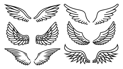 Angel Wings Vector Line Art Set