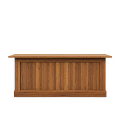 Modern wooden counter table with natural finish on white background  