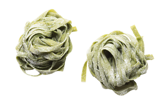 two pasta noodles are shown on a white surface