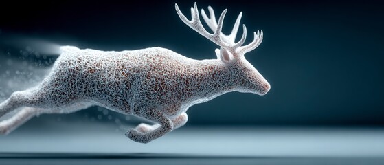 Fototapeta premium Wireframe deer model in motion against a dark blurred background animal