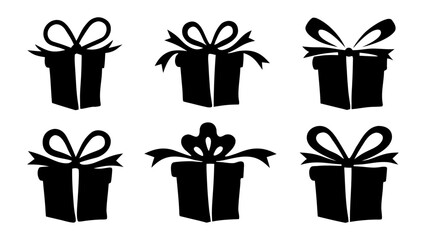  Gift boxes with ribbon icons Set. Gift box flat silhouette set.