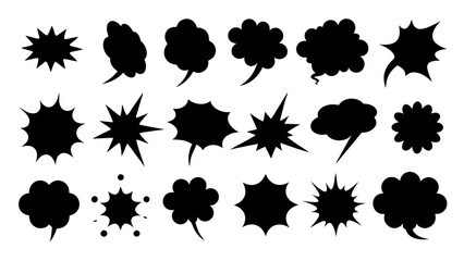 collection of Comic explosion speech bubble vector shapes, speech bubble silhouettes