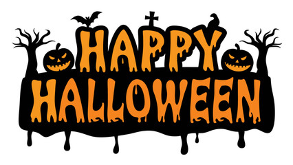 Happy Halloween typography with flying bats vector.