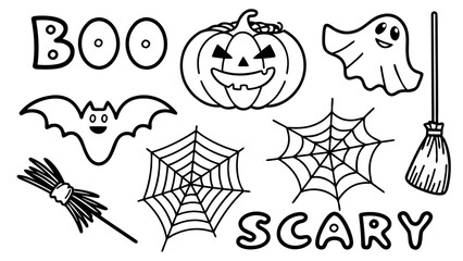 Halloween doodle elements set.