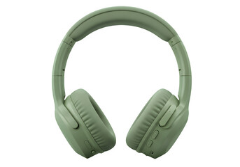 Wireless surround headphones in soft green color on isolated on white or transparent background. PNG