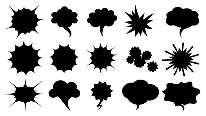 collection of Comic explosion speech bubble vector shapes, speech bubble silhouettes