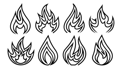 Fire flame line set icons in line art style collection