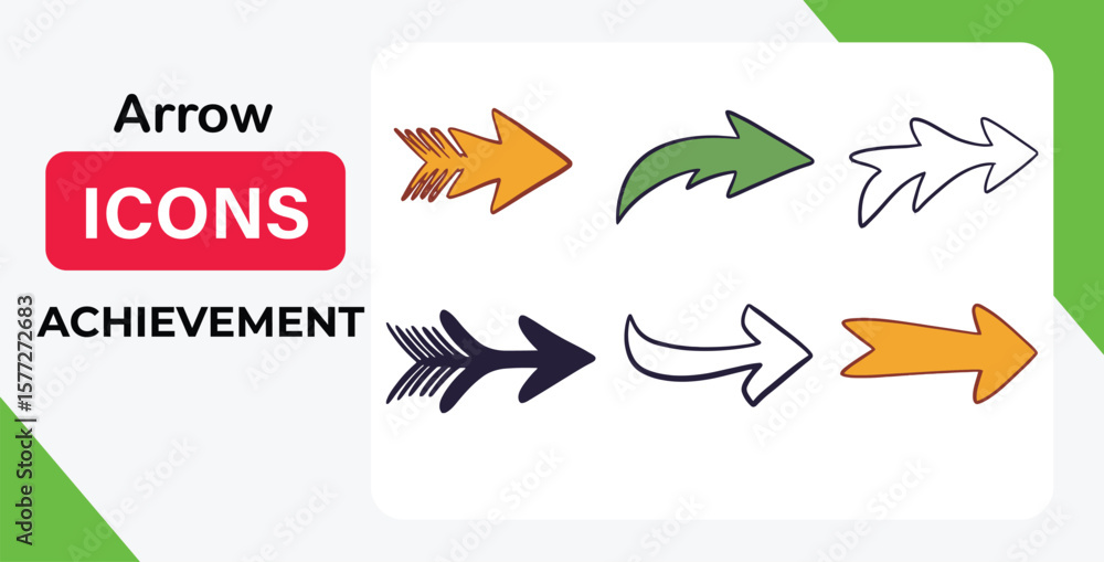 Poster vector art of set of hand drawn arrows with unique designs pointing right isolated on white backgrou