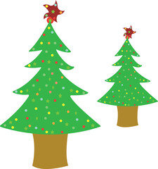 Decorated Christmas Trees Illustration – Festive Holiday Design with Stars and Ornaments