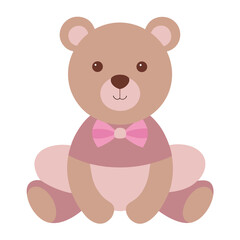 Fototapeta premium Teddy bear sits wearing a pink tutu and bow tie animal vector icon on white background.