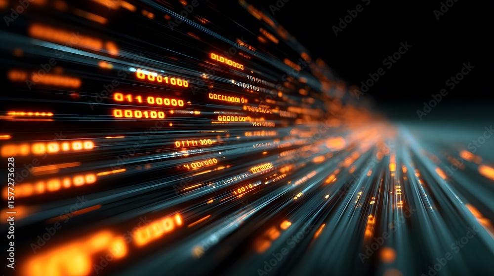 Poster digital data streams with binary codes and light effects