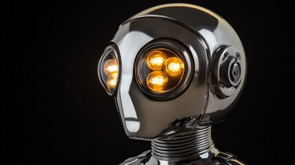 Obraz premium Metallic automaton ponders starlit possibilities, luminescent eyes glowing, celebrating World Robot Day, steampunk aesthetic allure