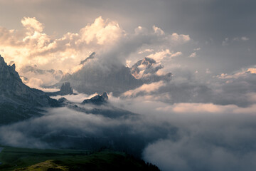sunset in the Passo Giau in Dolomites