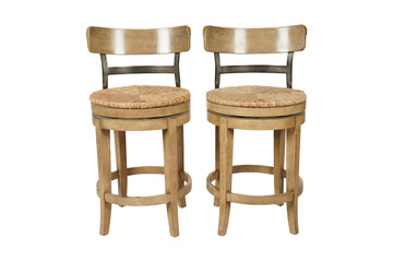 wooden chair isolated on white  Lot - A Pair of Barstools