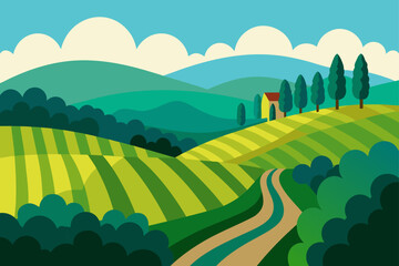 Lush Vineyard on Rolling Hills with Grapevines