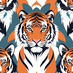 Graphic Tiger Head Pattern with Orange Black and White Stripes.