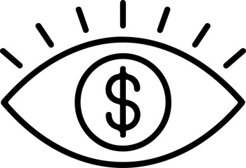 Stylized eye with a dollar sign in the pupil and radiating lines