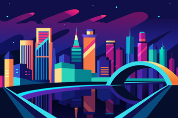 Fototapeta premium Vibrant Urban Nightscape with Illuminated City Architecture